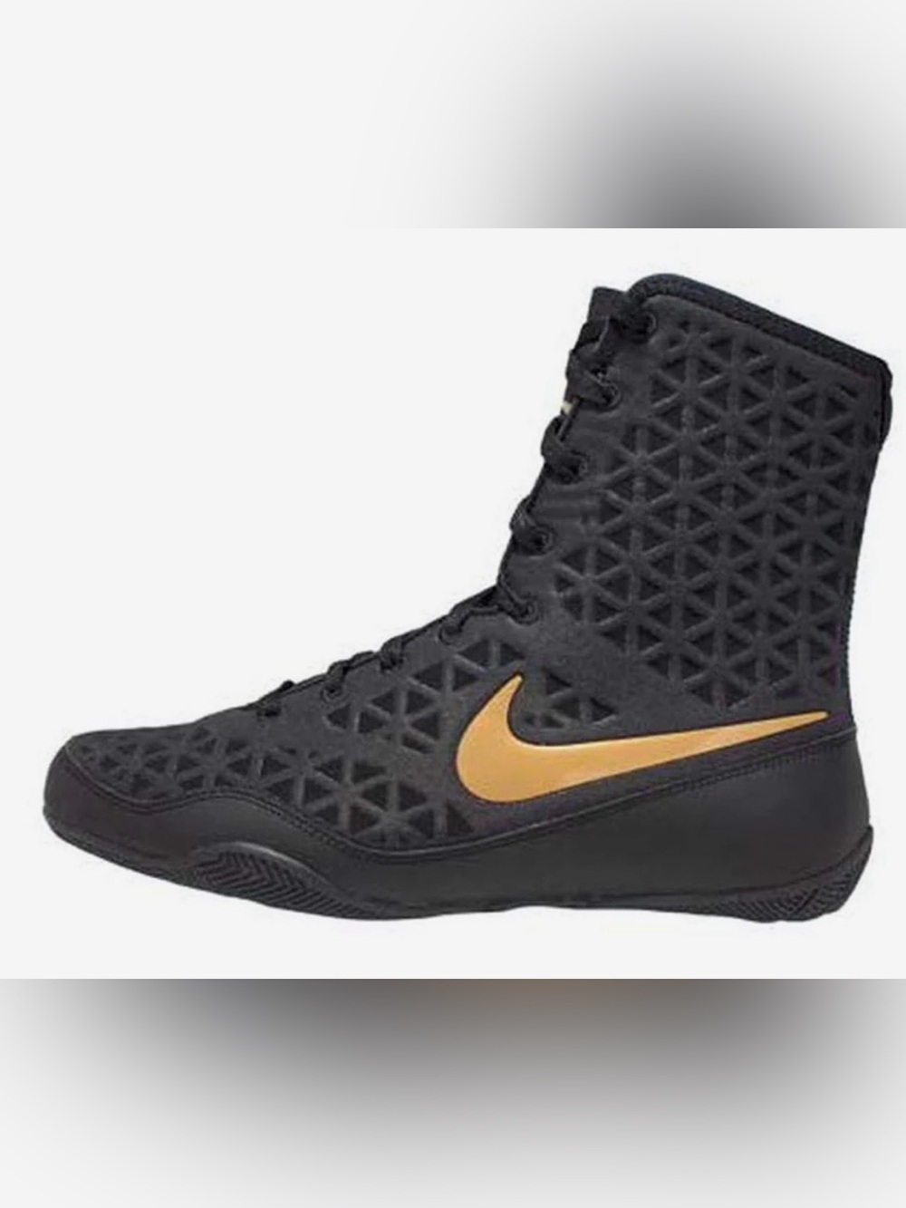 Nike KO Black High-Top with Gold Swoosh Boxing Shoes